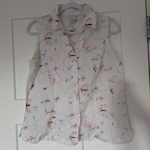 White Butterfly Print Button Down Shirt Size XL